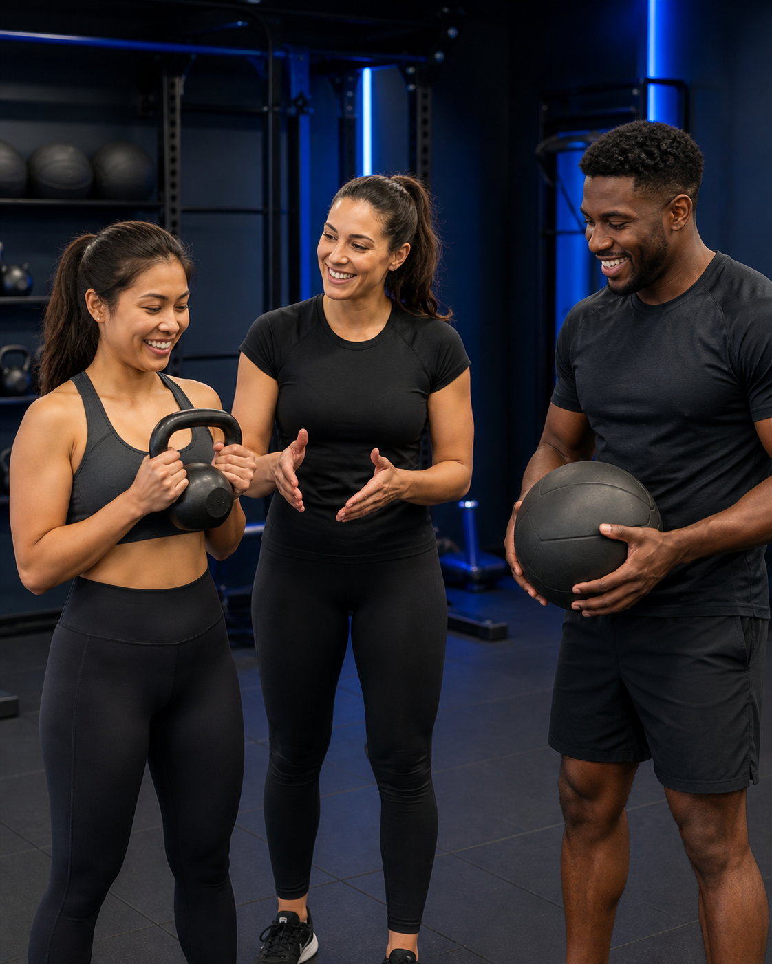 A welcoming group of adult gym members training together